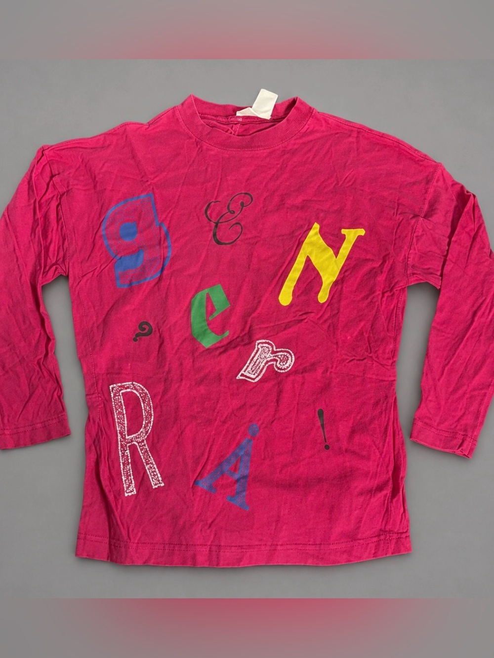 Vintage 90s GENERRA Womens M Bright Pink Logo T-Shirt 3/4 Length Sleeves